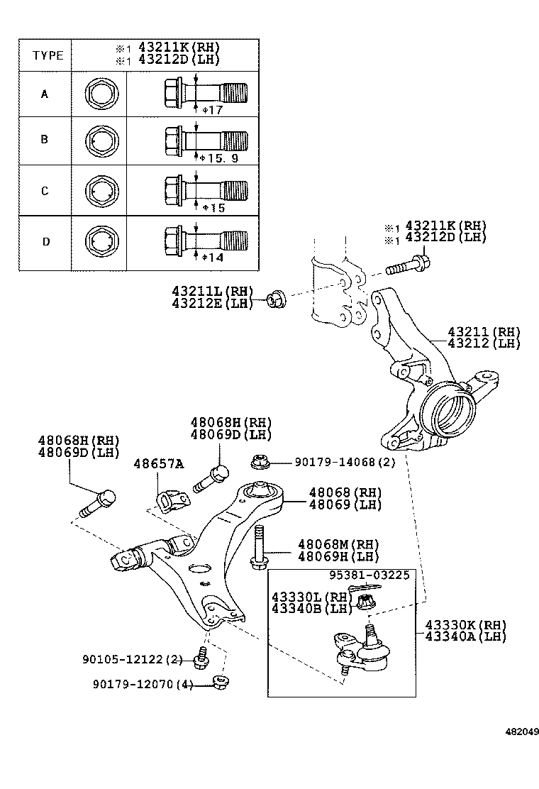  KLUGER HV |  FRONT AXLE ARM STEERING KNUCKLE