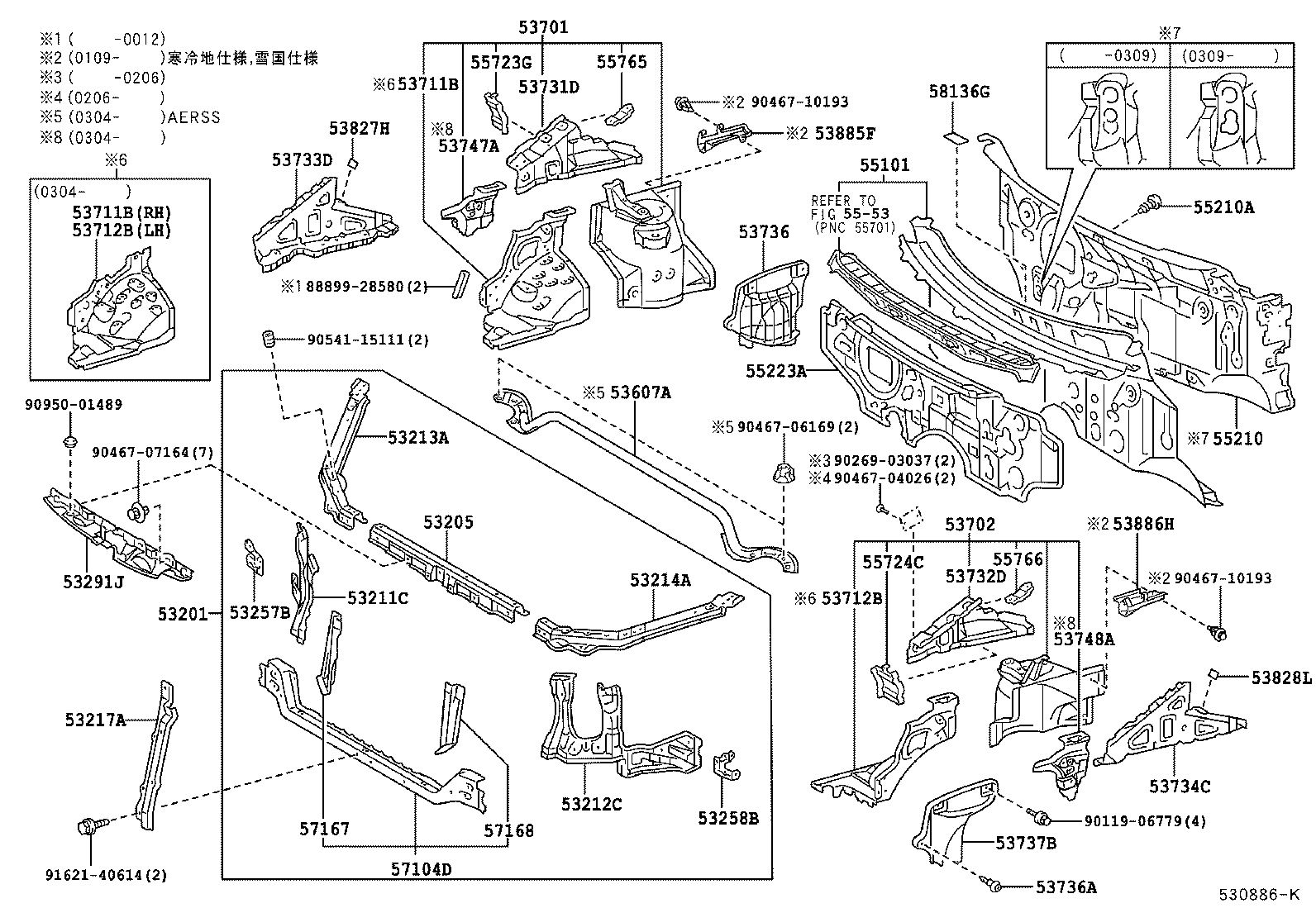 TOYOTA ESTIMA T LMCR40W-MFSZK - BODY - FRONT FENDER APRON DASH PANEL ...