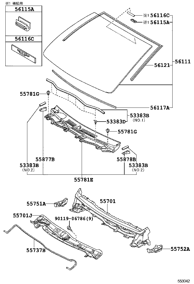  EQ EV |  COWL PANEL WINDSHIELD GLASS