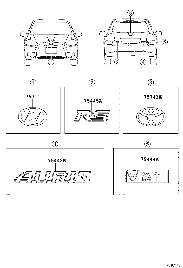  AURIS |  EMBLEM NAME PLATE EXTERIOR INTERIOR