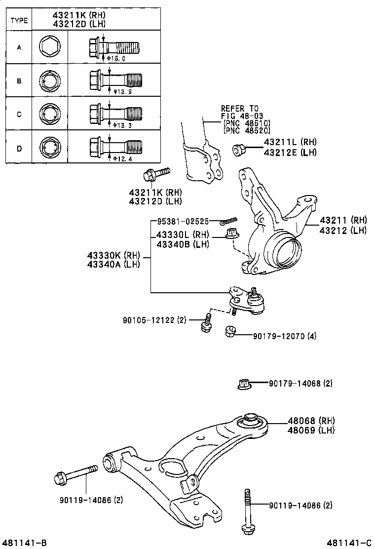  RAV4 J L |  FRONT AXLE ARM STEERING KNUCKLE