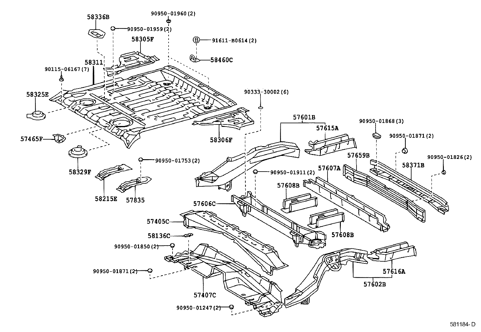  RAV4 J L |  REAR FLOOR PANEL REAR FLOOR MEMBER