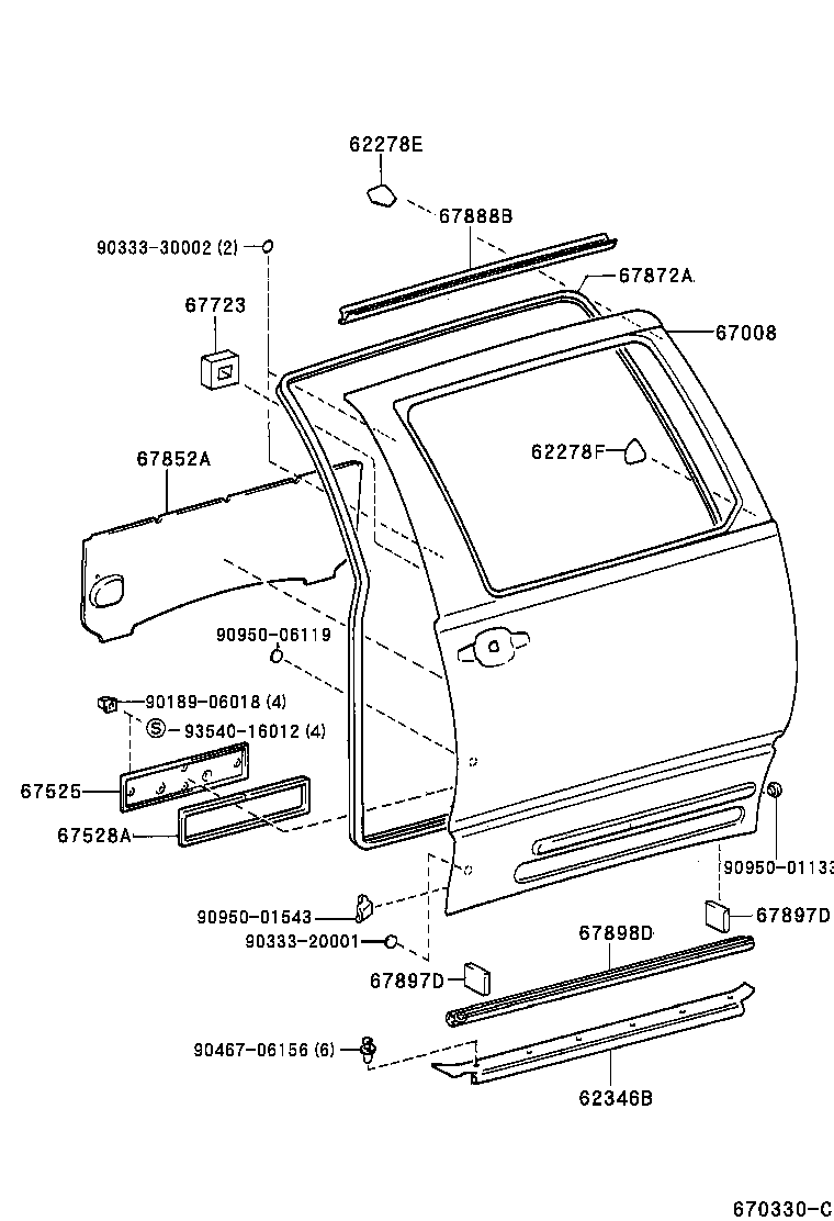  ESTIMA |  REAR DOOR PANEL GLASS