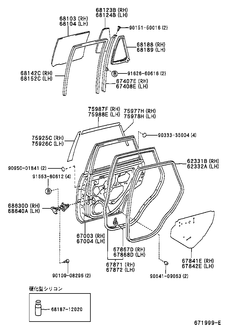 RAV4 J L |  REAR DOOR PANEL GLASS