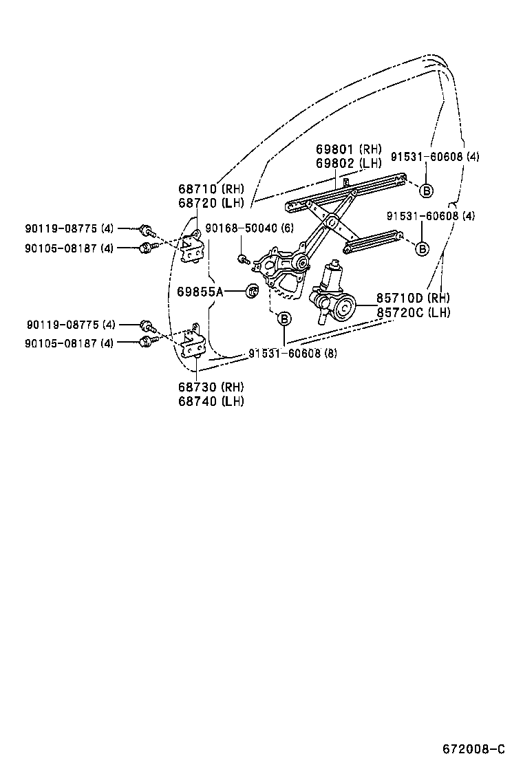  RAV4 J L |  FRONT DOOR WINDOW REGULATOR HINGE
