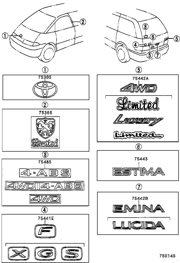  ESTIMA EMINA LUCIDA |  EMBLEM NAME PLATE