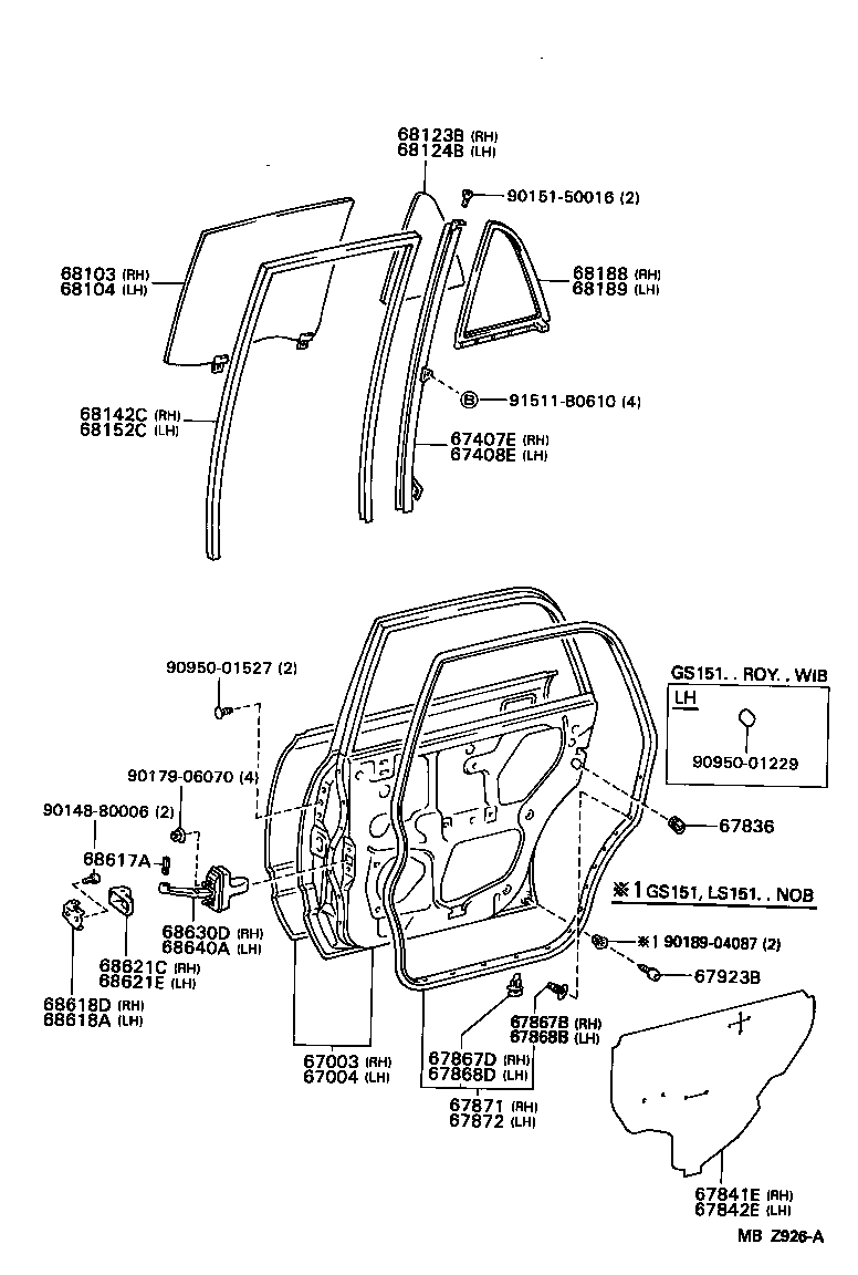  CROWN CROWN MAJESTA |  REAR DOOR PANEL GLASS