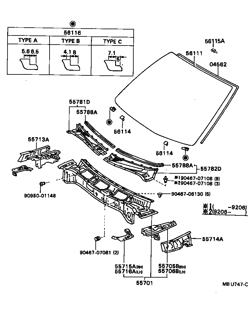  CAMRY VISTA |  COWL PANEL WINDSHIELD GLASS
