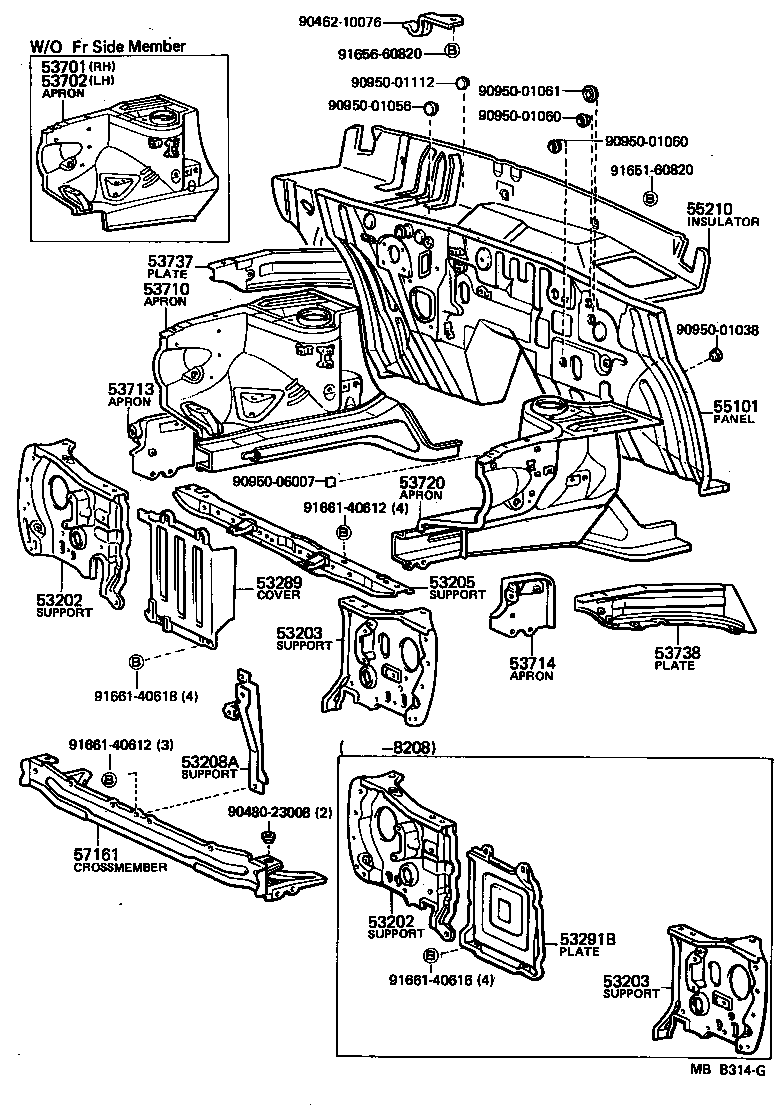 STARLET |  FRONT FENDER APRON DASH PANEL