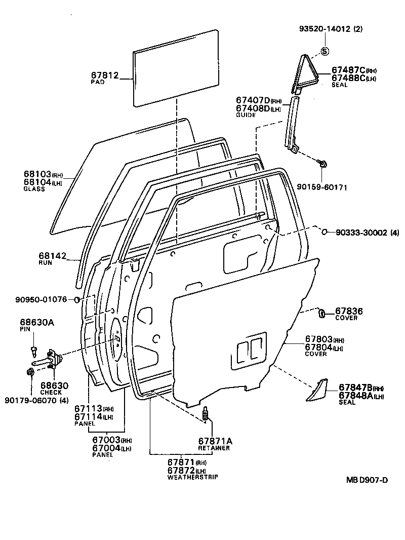  CAMRY VISTA |  REAR DOOR PANEL GLASS