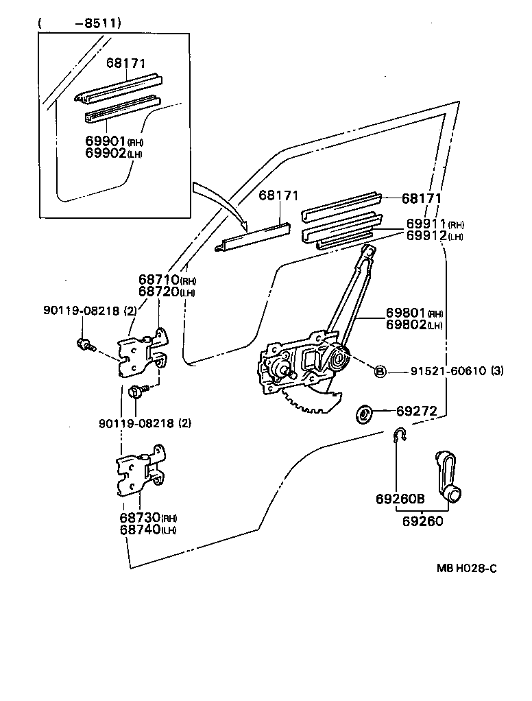  DYNA TOYOACE |  FRONT DOOR WINDOW REGULATOR HINGE
