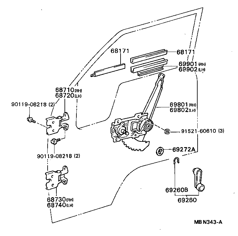  DYNA TOYOACE |  FRONT DOOR WINDOW REGULATOR HINGE