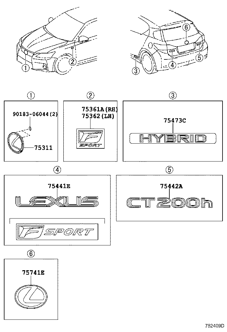  CT200H |  EMBLEM NAME PLATE EXTERIOR INTERIOR