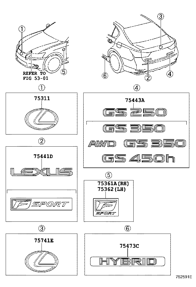  GS250 350 450H |  EMBLEM NAME PLATE EXTERIOR INTERIOR
