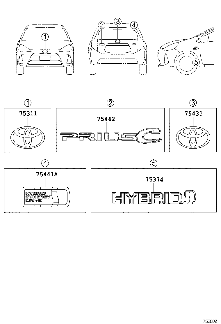  PRIUS C |  EMBLEM NAME PLATE EXTERIOR INTERIOR