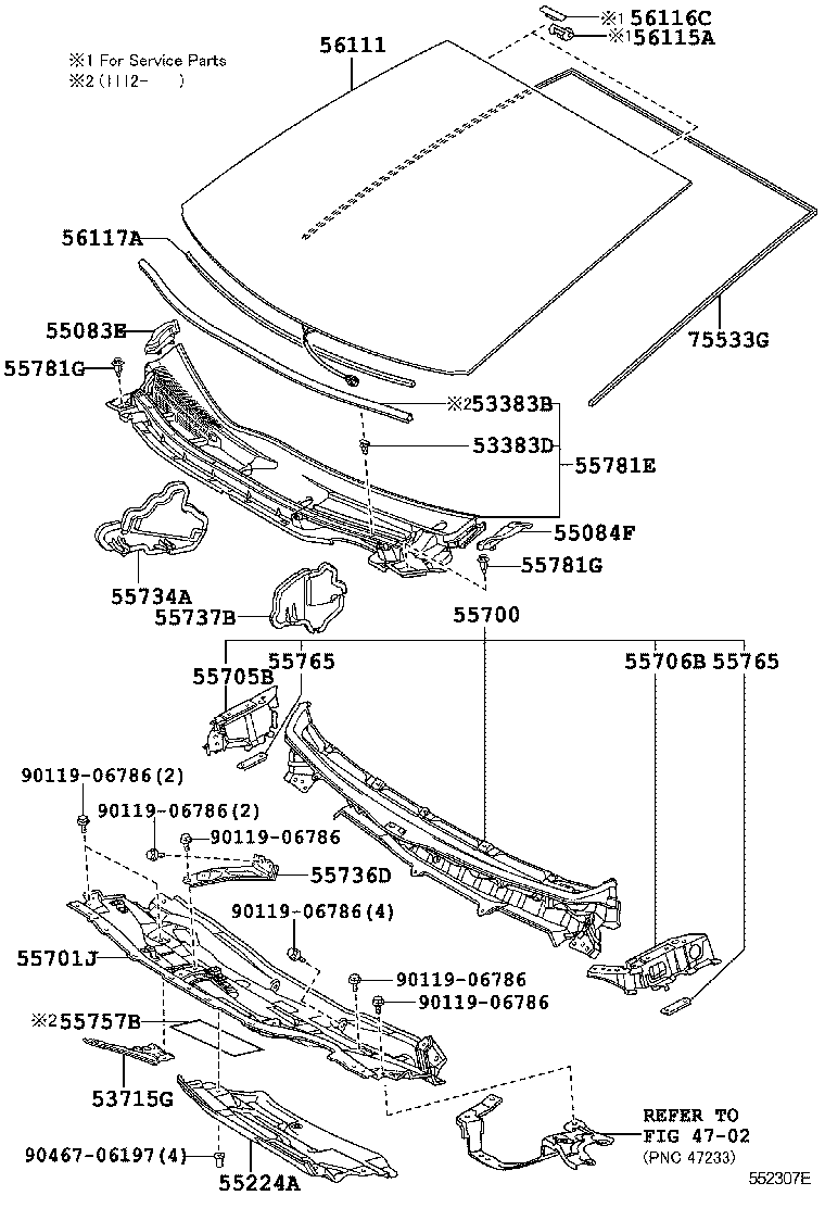  PRIUS |  COWL PANEL WINDSHIELD GLASS