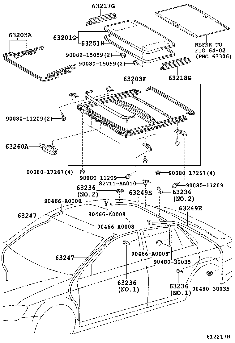  AVALON |  ROOF PANEL BACK WINDOW GLASS