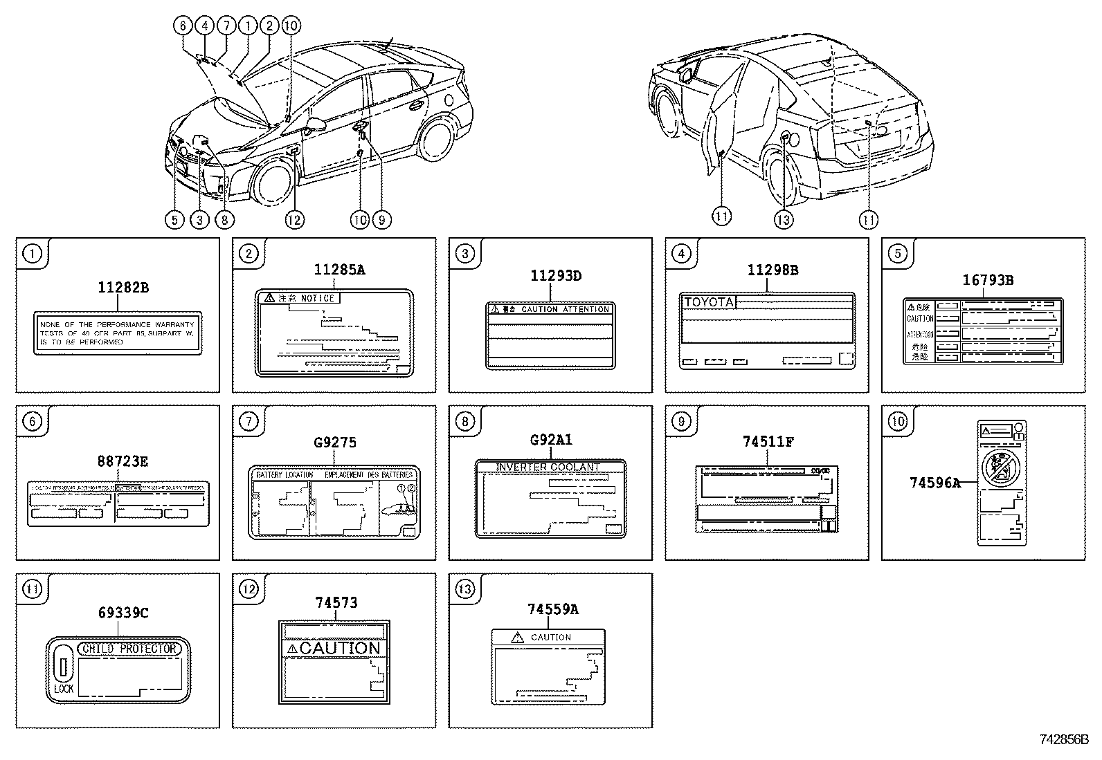  PRIUS PLUG IN HBD |  CAUTION PLATE EXTERIOR INTERIOR