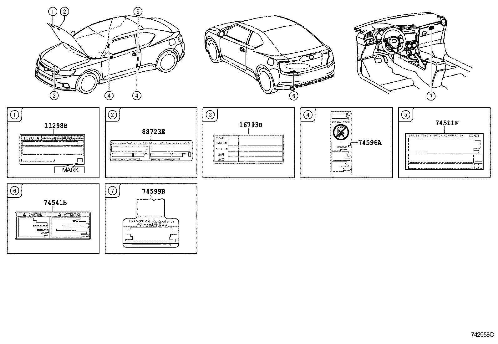  SCION TC |  CAUTION PLATE EXTERIOR INTERIOR
