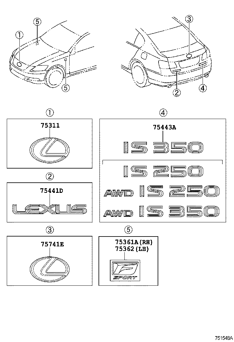  IS250 350 |  EMBLEM NAME PLATE EXTERIOR INTERIOR