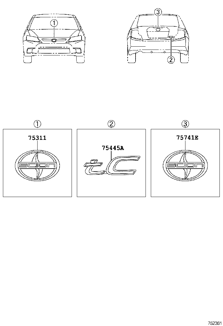  SCION TC |  EMBLEM NAME PLATE EXTERIOR INTERIOR