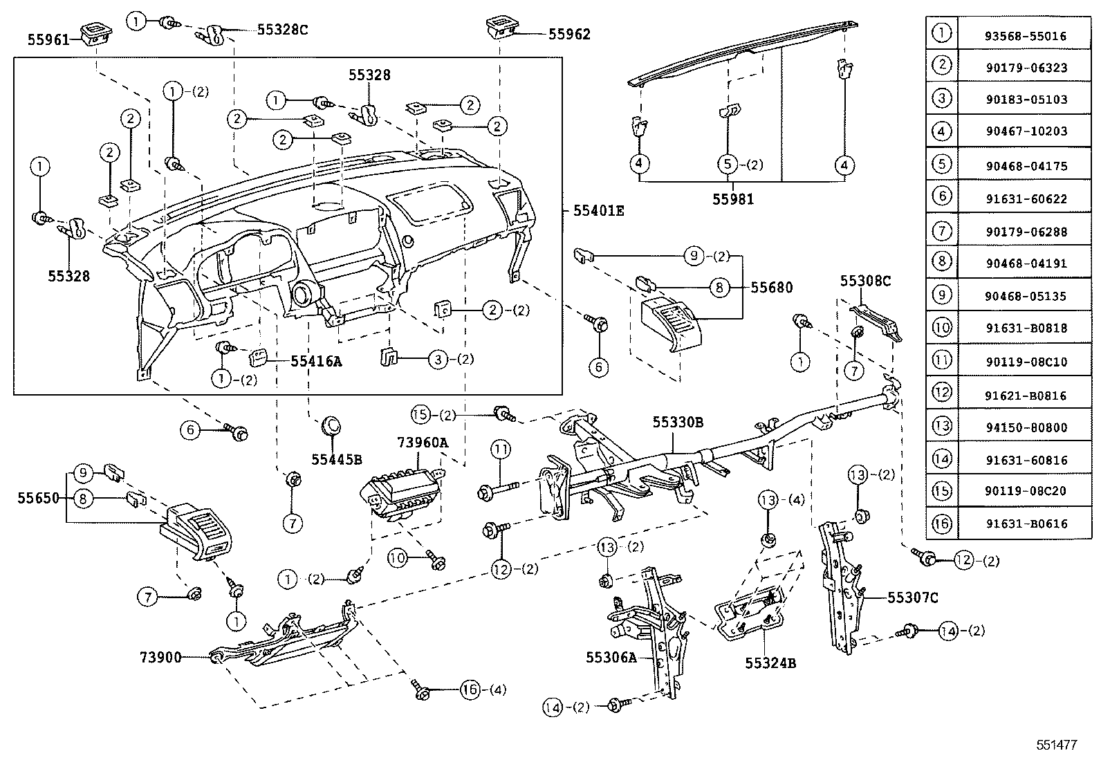  RX400H |  INSTRUMENT PANEL GLOVE COMPARTMENT