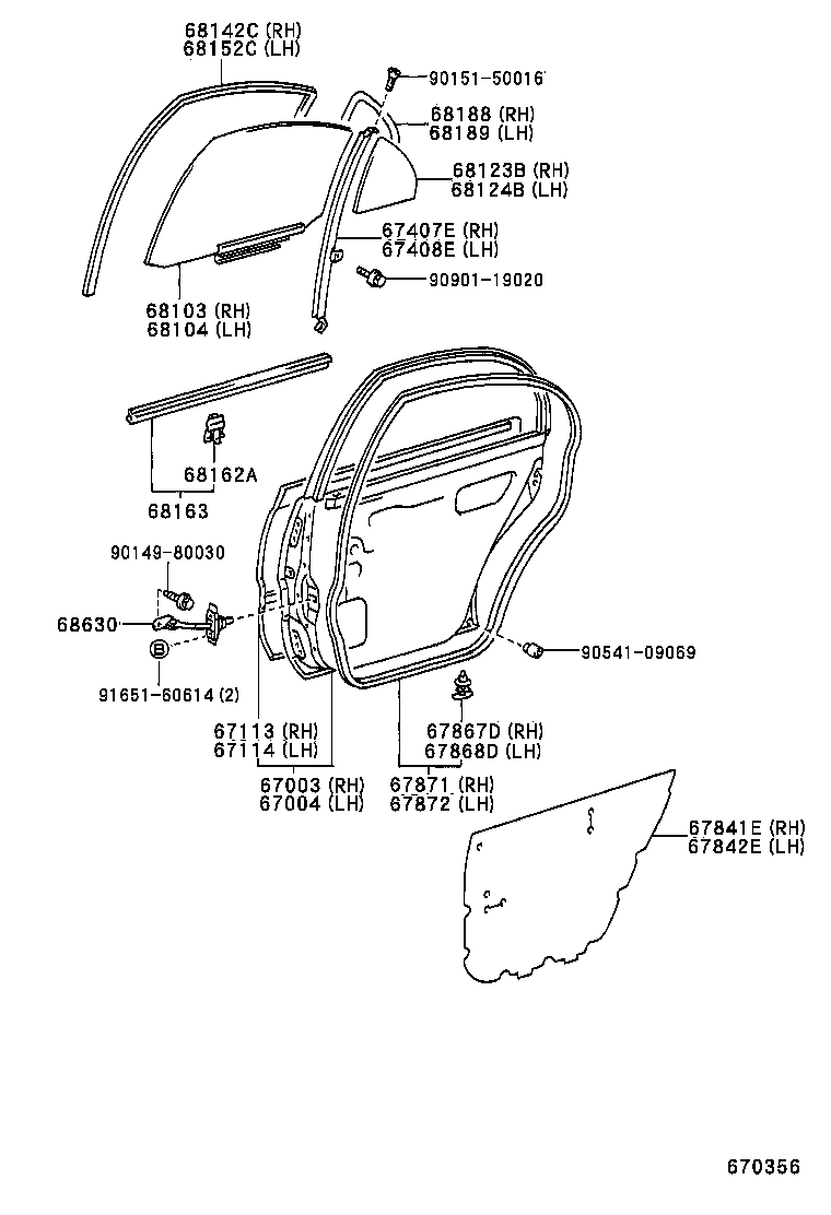  COROLLA NAP SED |  REAR DOOR PANEL GLASS