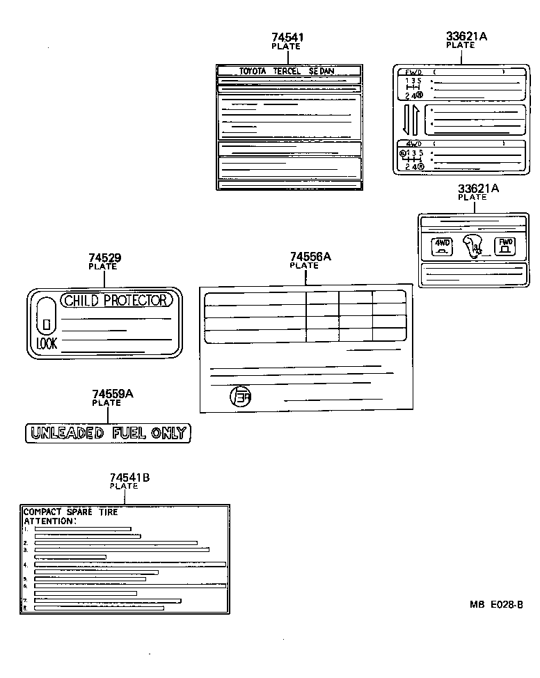  TERCEL |  CAUTION PLATE EXTERIOR INTERIOR