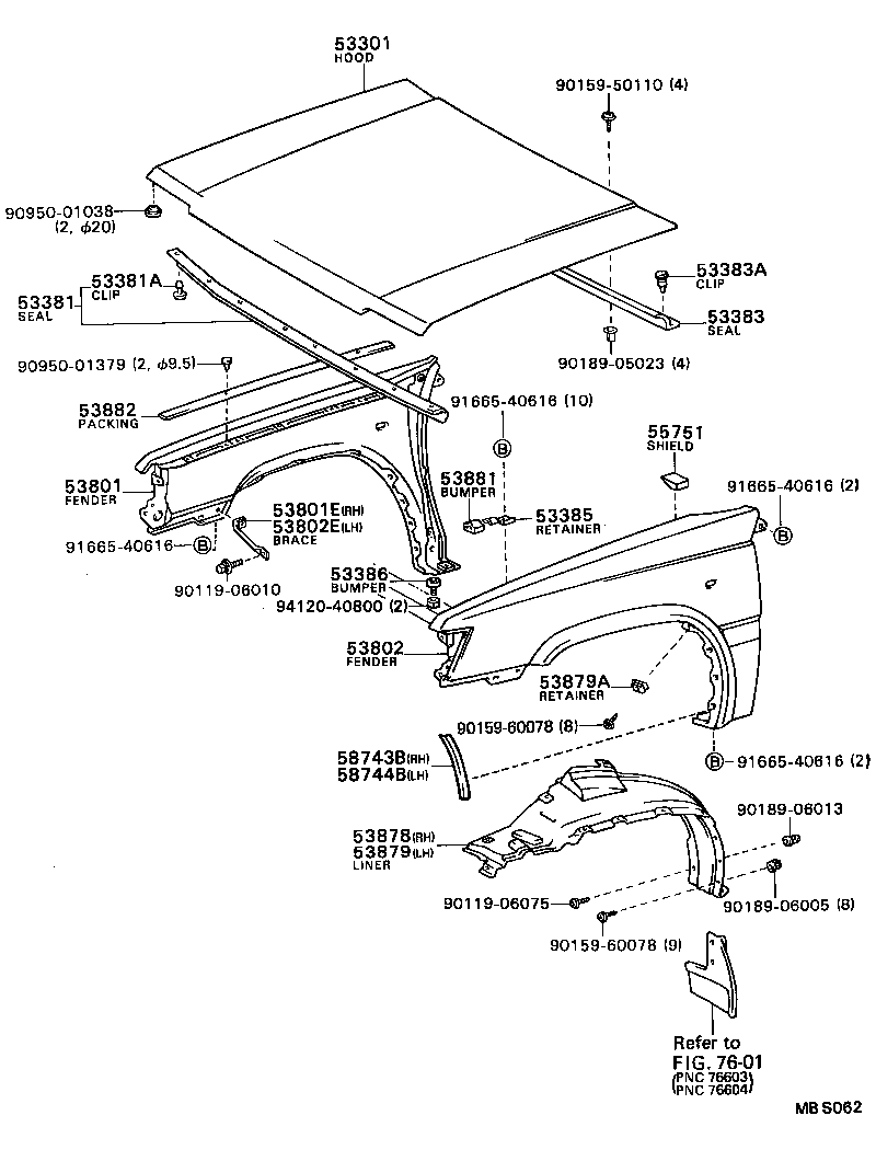  TERCEL |  HOOD FRONT FENDER