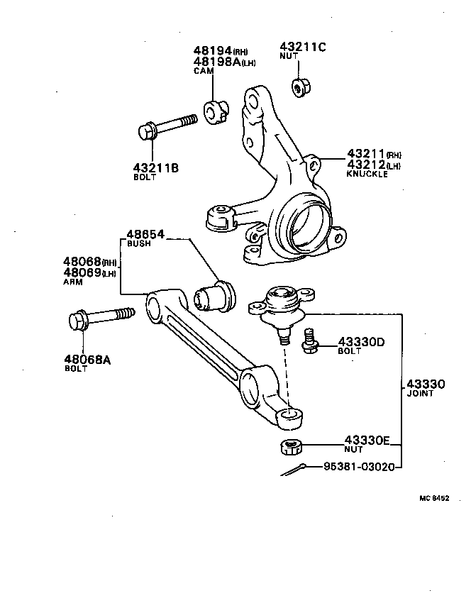  TERCEL |  FRONT AXLE ARM STEERING KNUCKLE