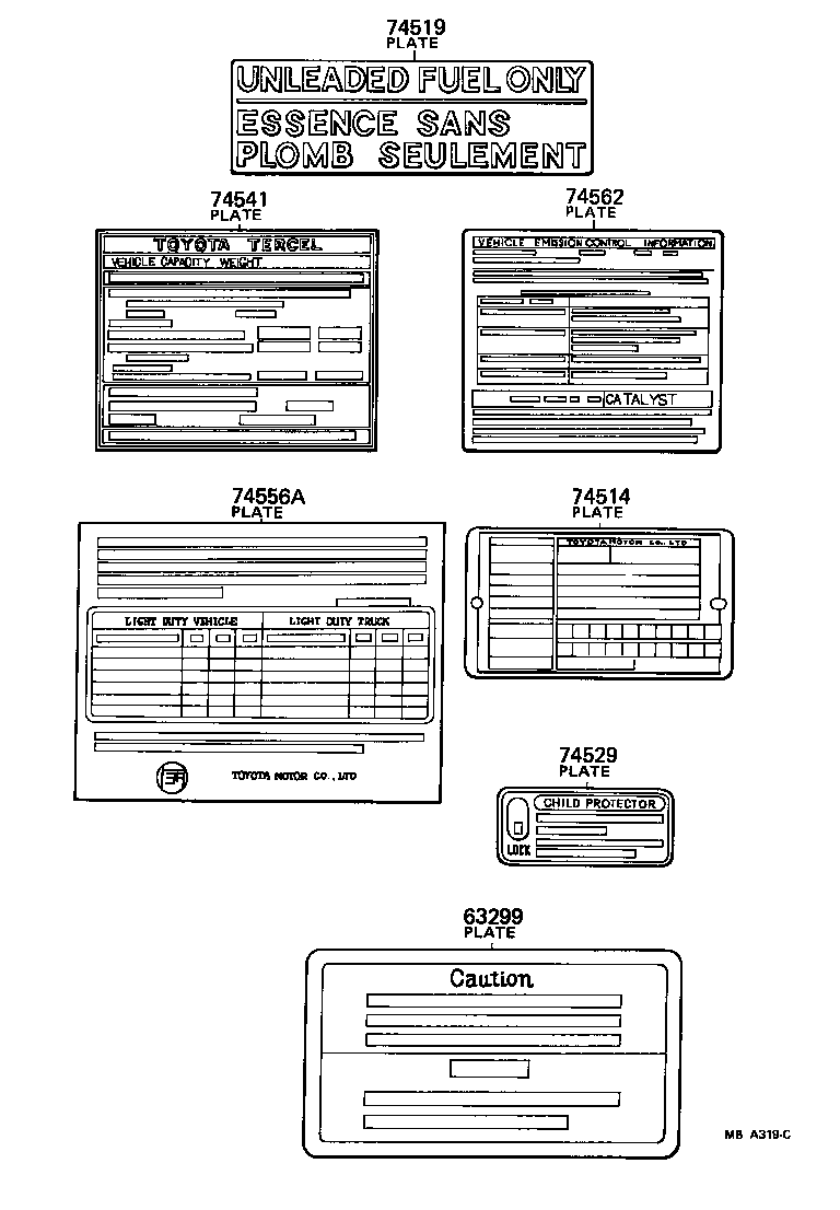  TERCEL |  CAUTION PLATE EXTERIOR INTERIOR