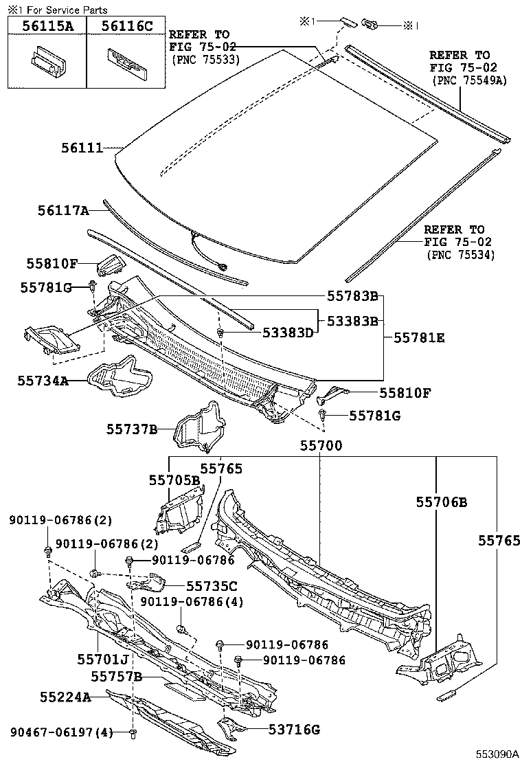  PRIUS PRIUS V |  COWL PANEL WINDSHIELD GLASS