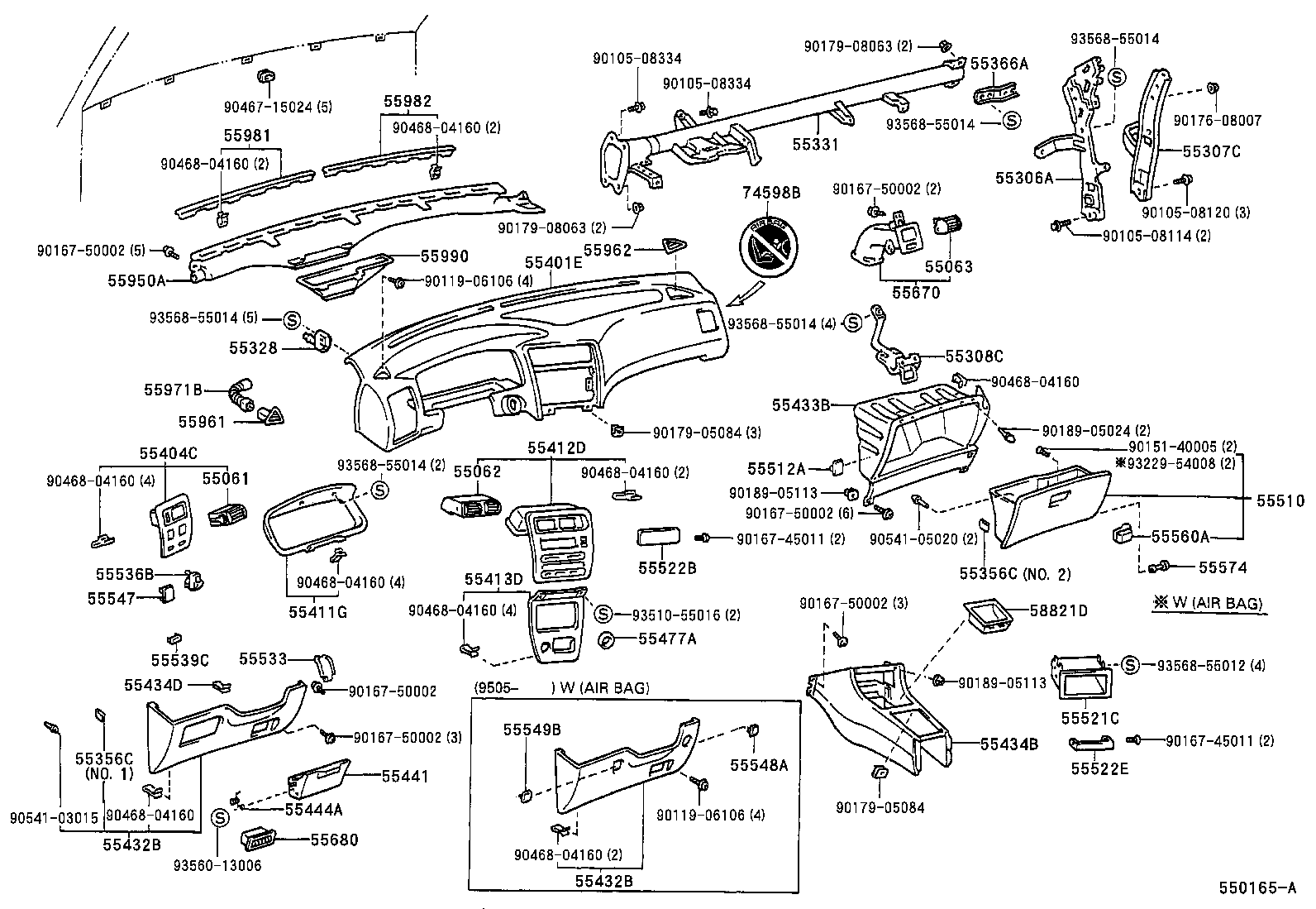TOYOTA COROLLAEE101LAEMDKW BODY INSTRUMENT PANEL GLOVE COMPARTMENT