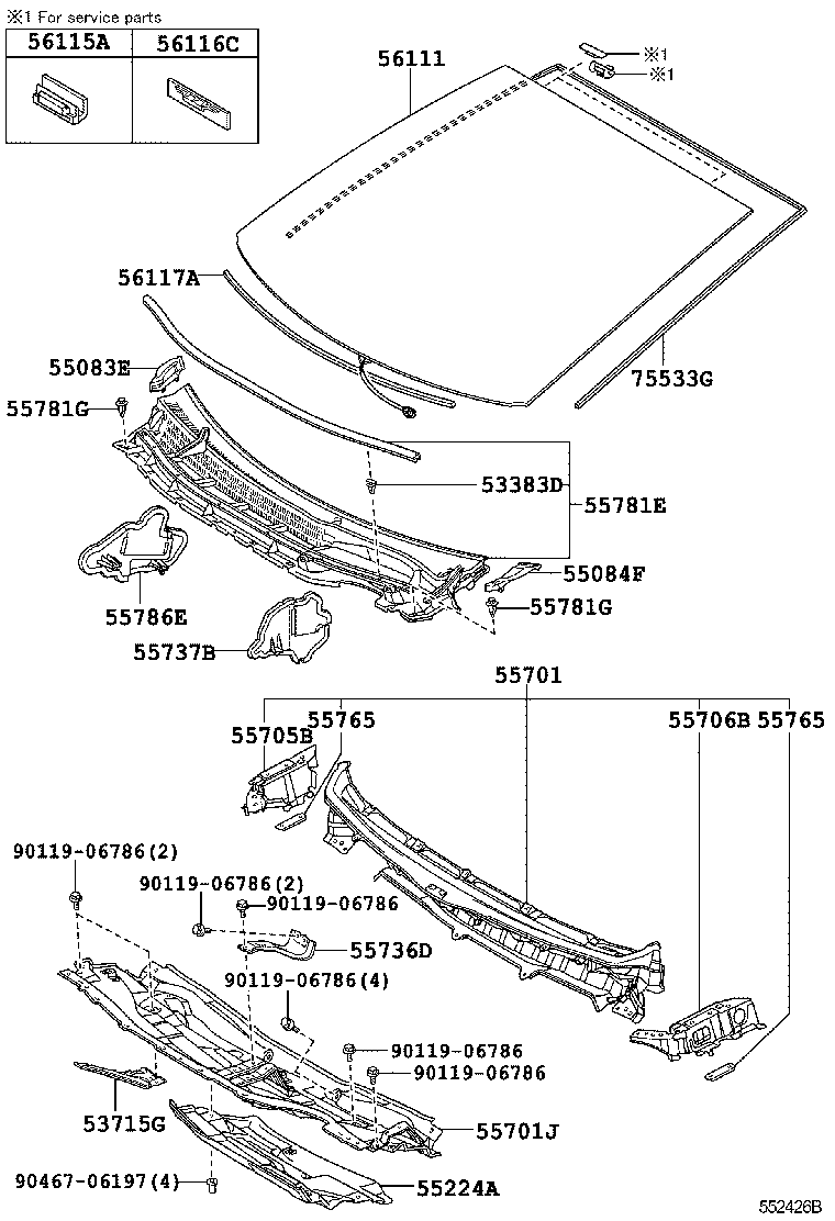  PRIUS PLUG IN HBD |  COWL PANEL WINDSHIELD GLASS