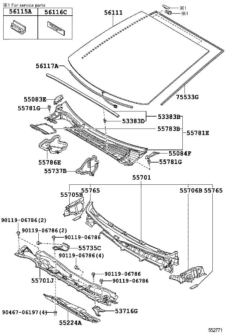  PRIUS PLUG IN HBD |  COWL PANEL WINDSHIELD GLASS