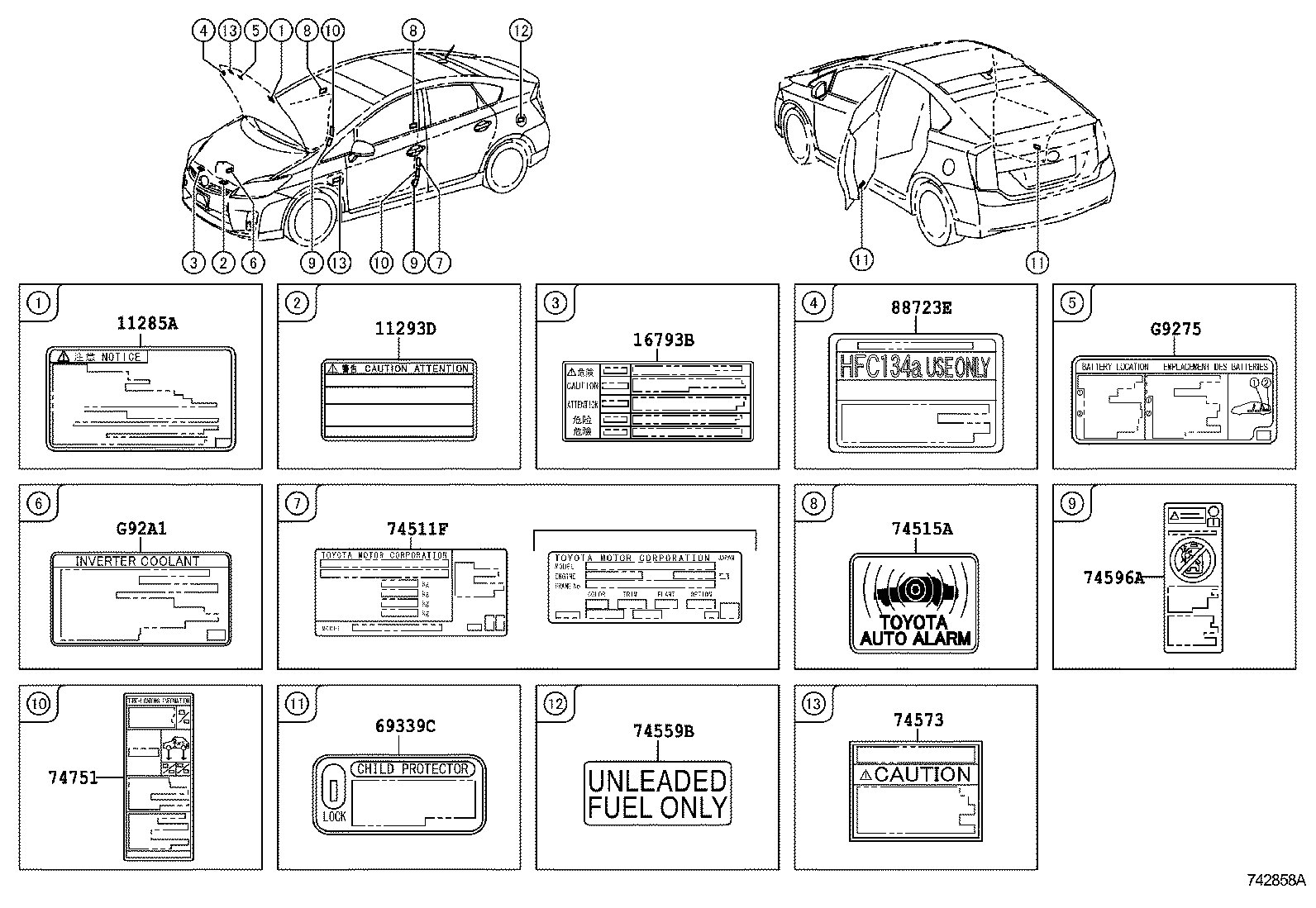  PRIUS PLUG IN HBD |  CAUTION PLATE EXTERIOR INTERIOR