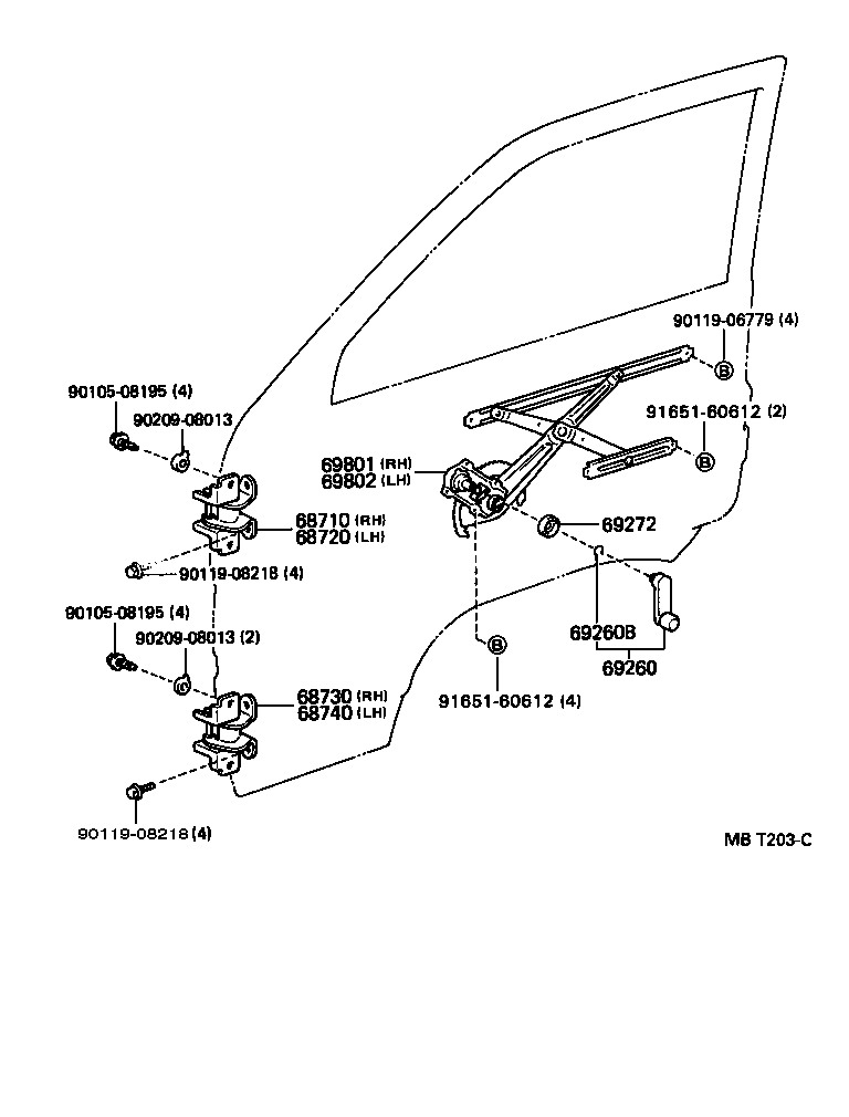 HIACE VAN COMUTER |  FRONT DOOR WINDOW REGULATOR HINGE