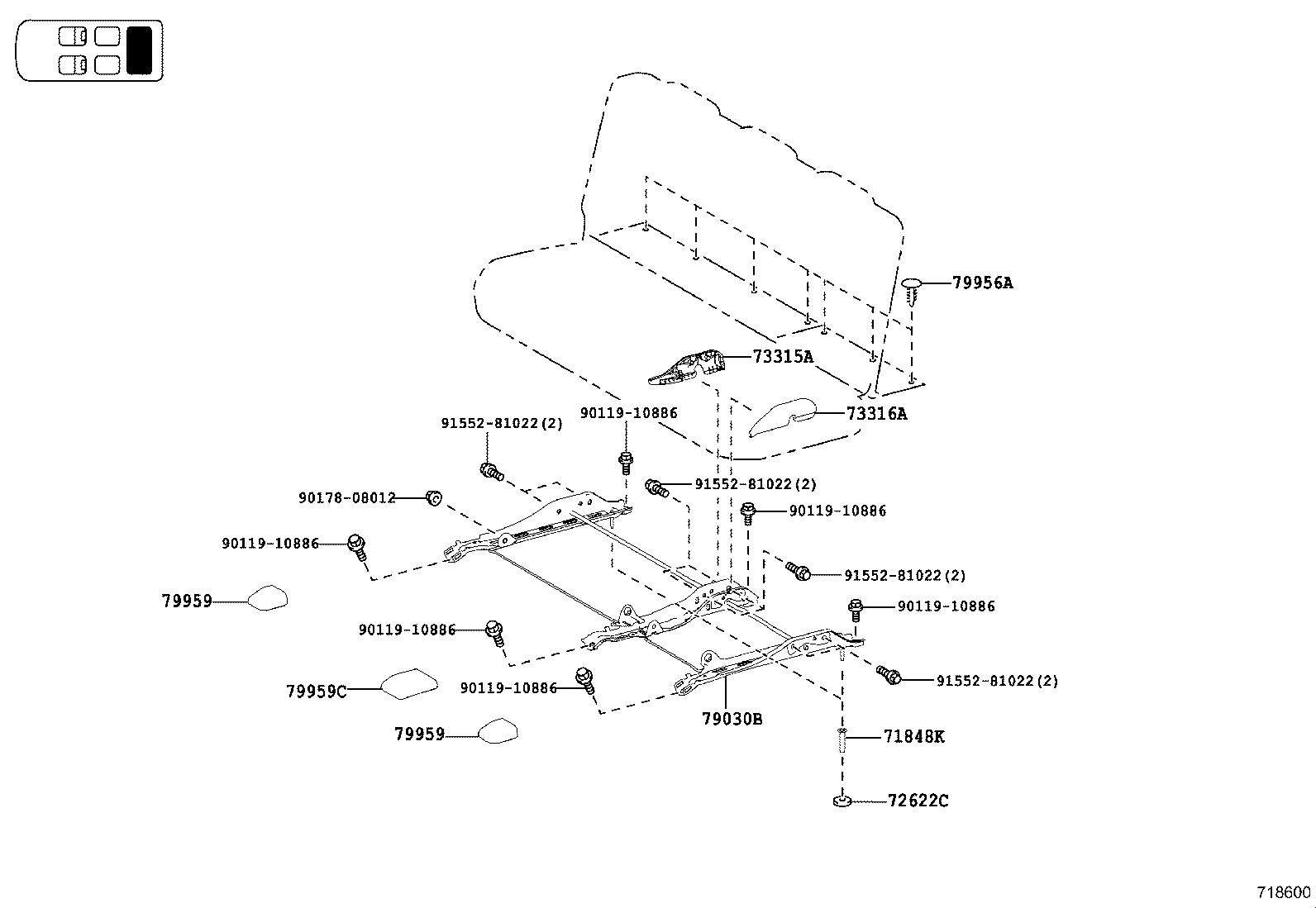  HIGHLANDER KLUGER |  REAR SEAT SEAT TRACK