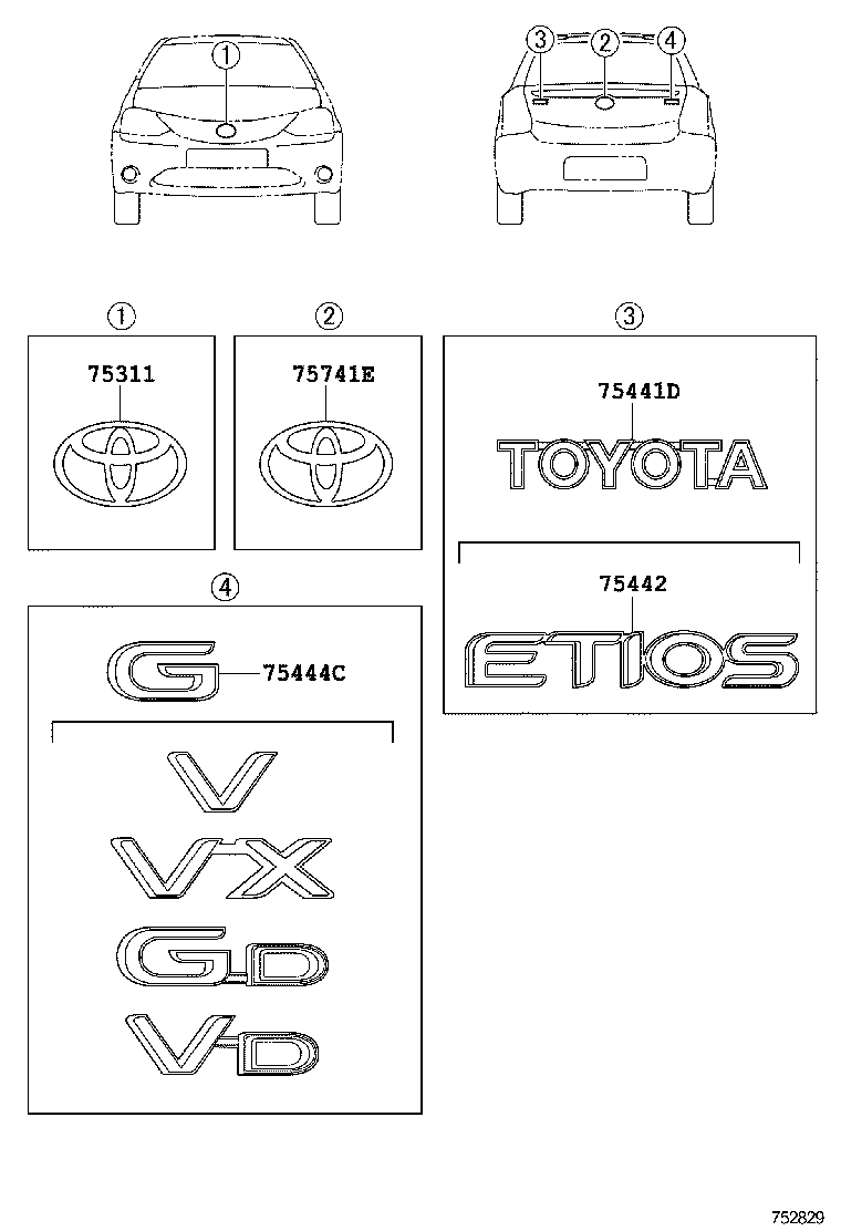  ETIOS LIVA CROSS |  EMBLEM NAME PLATE EXTERIOR INTERIOR