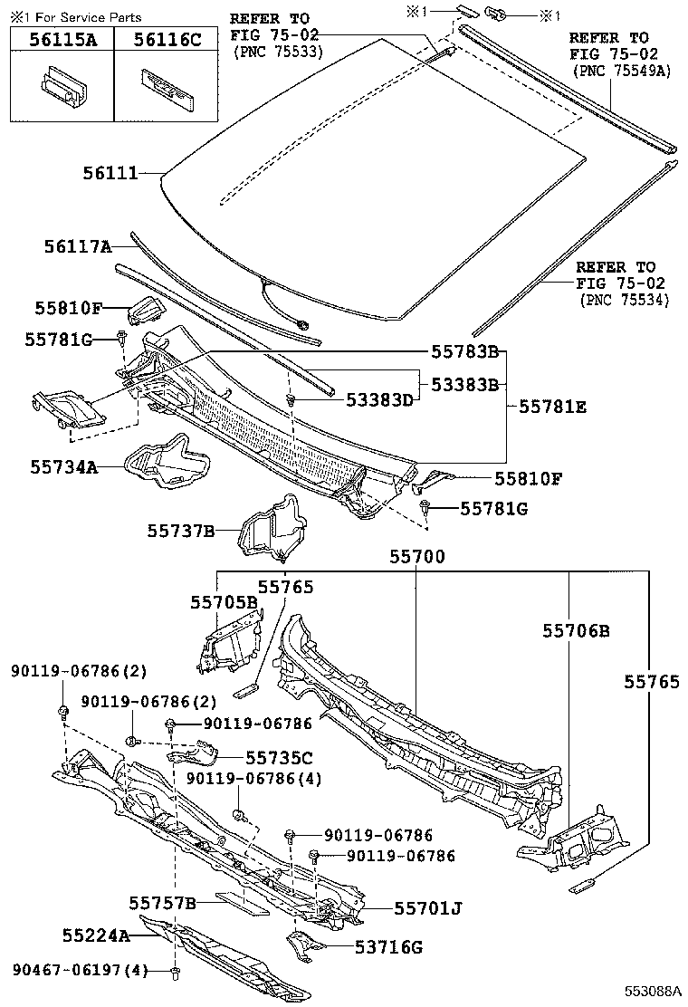  PRIUS V |  COWL PANEL WINDSHIELD GLASS