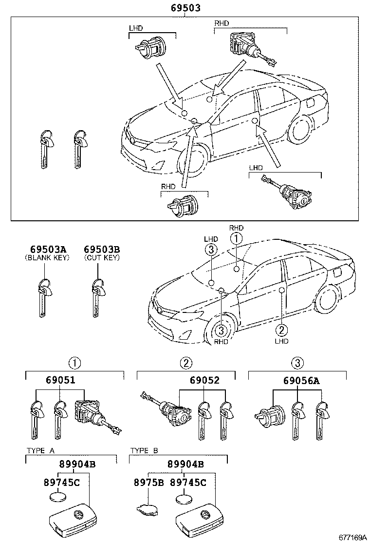  CAMRY AURION HV ARL |  LOCK CYLINDER SET