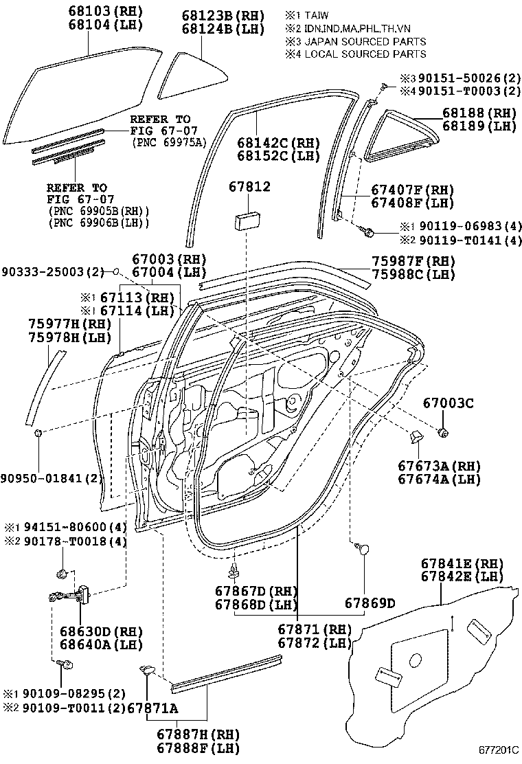  CAMRY HYBRID ASIA |  REAR DOOR PANEL GLASS