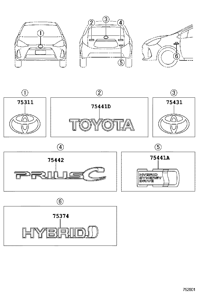  PRIUS C |  EMBLEM NAME PLATE EXTERIOR INTERIOR