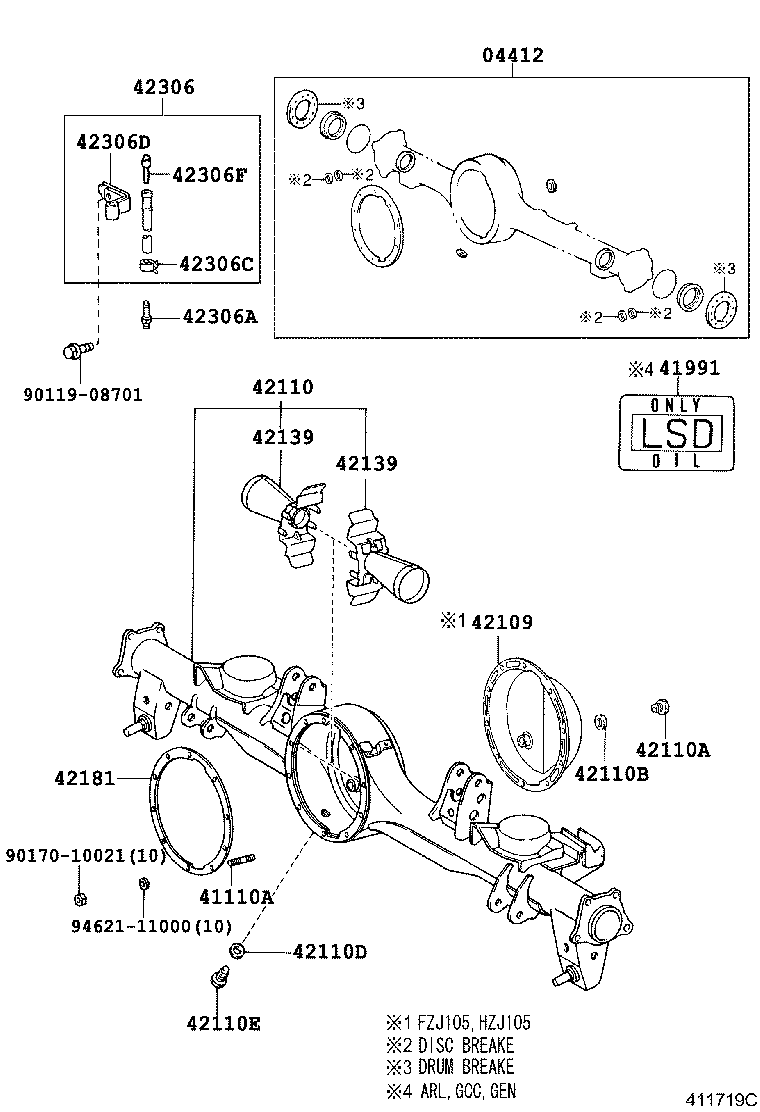  LAND CRUISER 100 105 |  REAR AXLE HOUSING DIFFERENTIAL