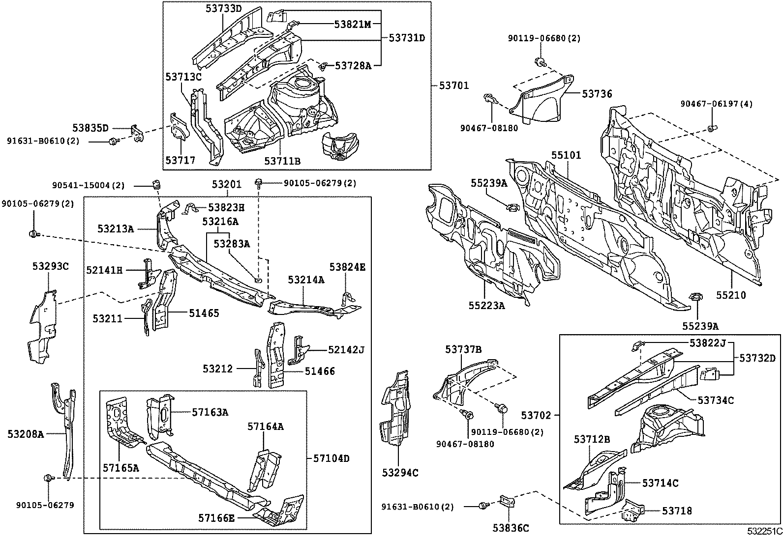 CAMRY AURION HV ARL |  FRONT FENDER APRON DASH PANEL