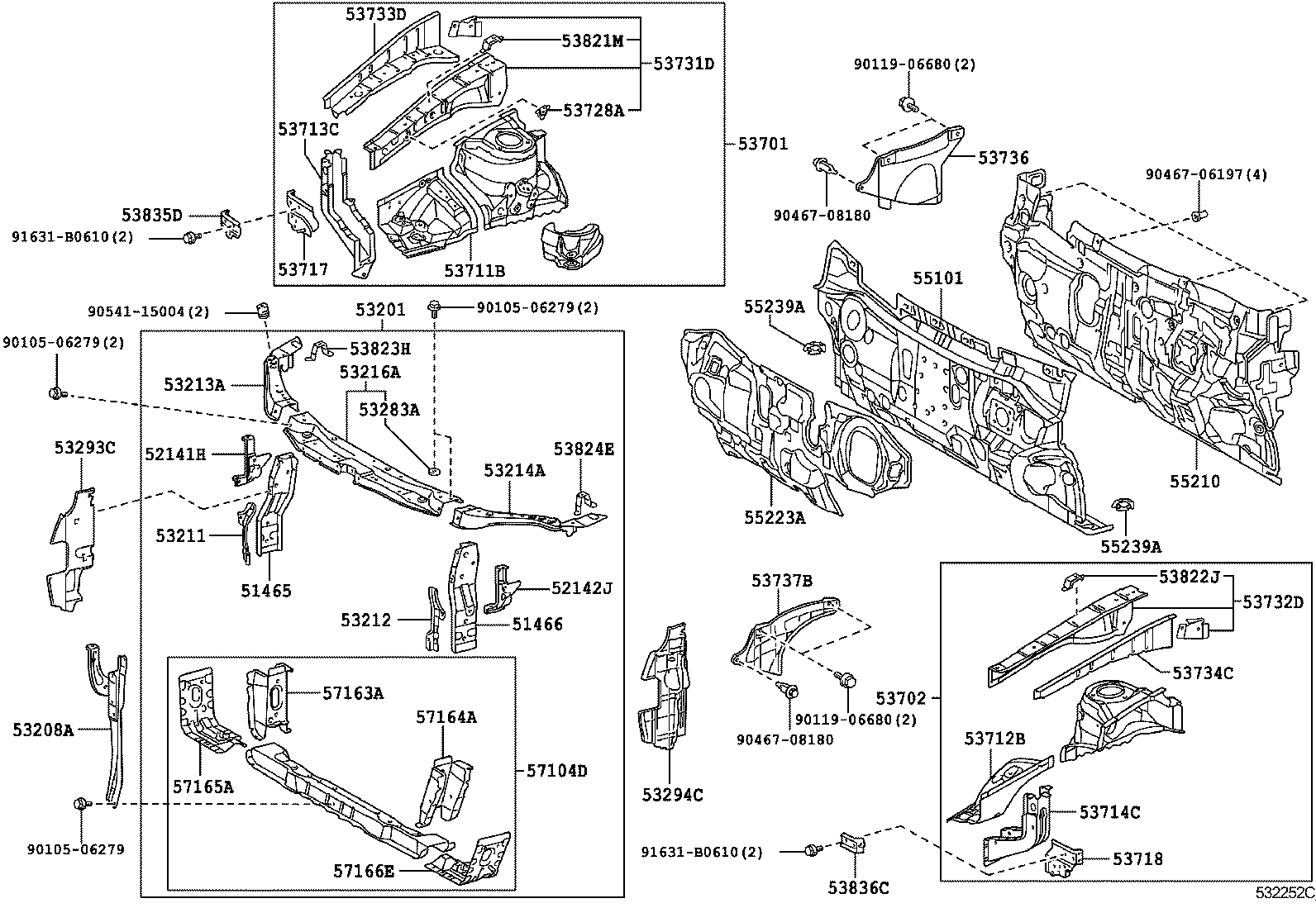  CAMRY AURION HV ARL |  FRONT FENDER APRON DASH PANEL
