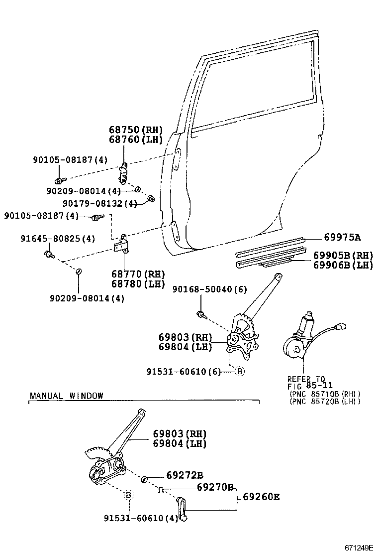 LAND CRUISER 100 105 | REAR DOOR WINDOW REGULATOR HINGE