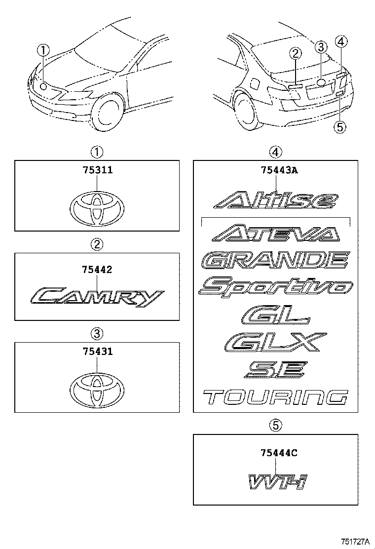  CAMRY AURION HV ARL |  EMBLEM NAME PLATE EXTERIOR INTERIOR