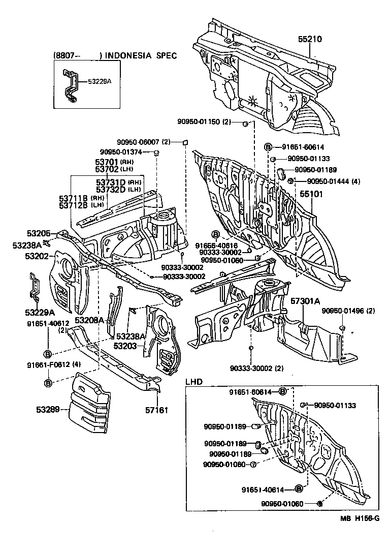  STARLET |  FRONT FENDER APRON DASH PANEL