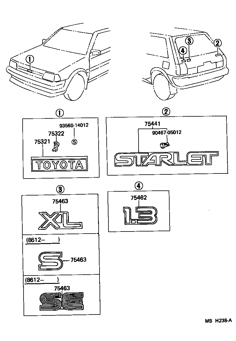  STARLET |  EMBLEM NAME PLATE EXTERIOR INTERIOR